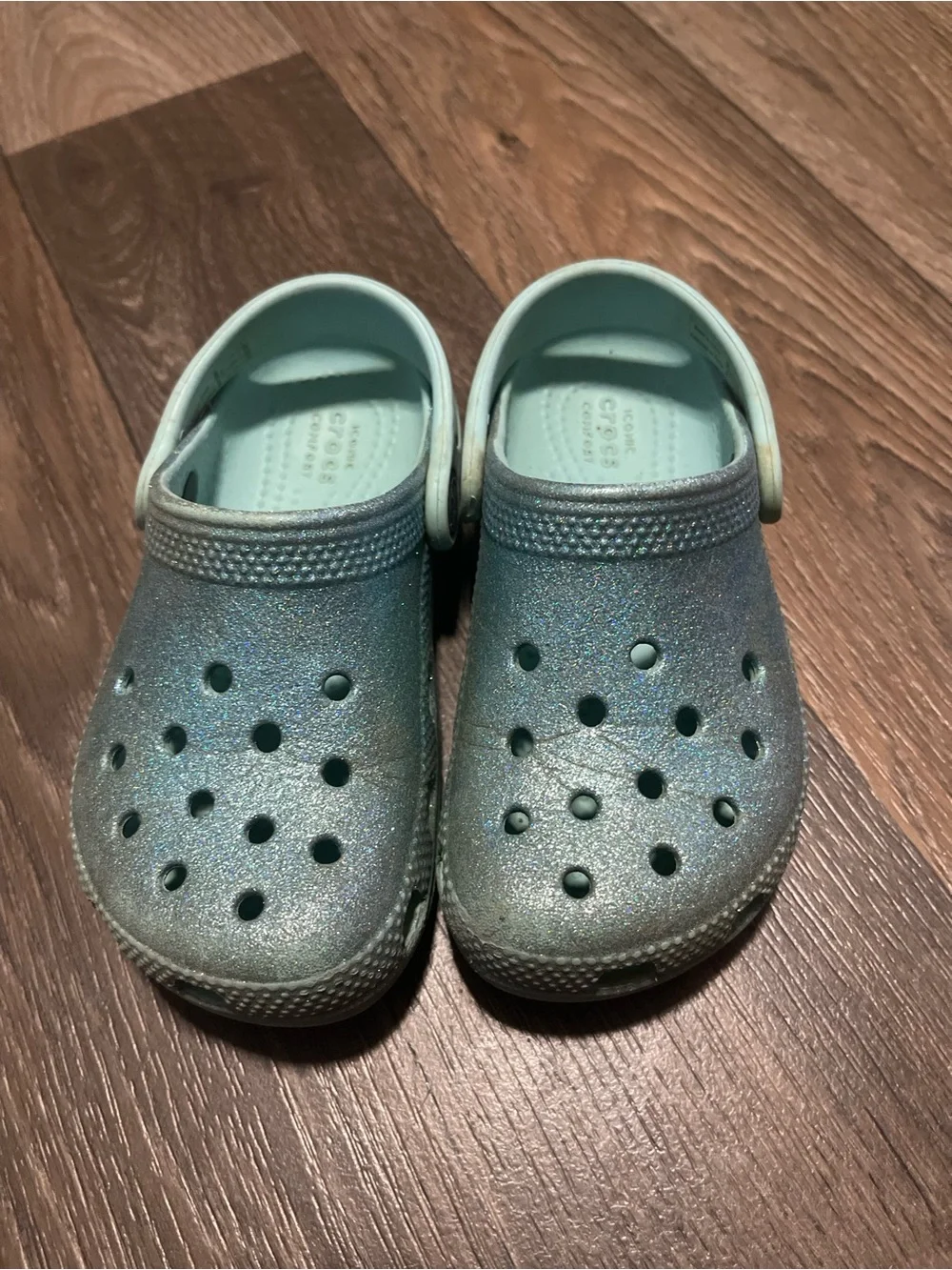 Kids Glitter Croc Sandals - Light Teal
